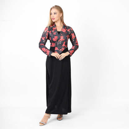 La Reine Notched Top Floral Long Sleeve A-Line Maxi Dress