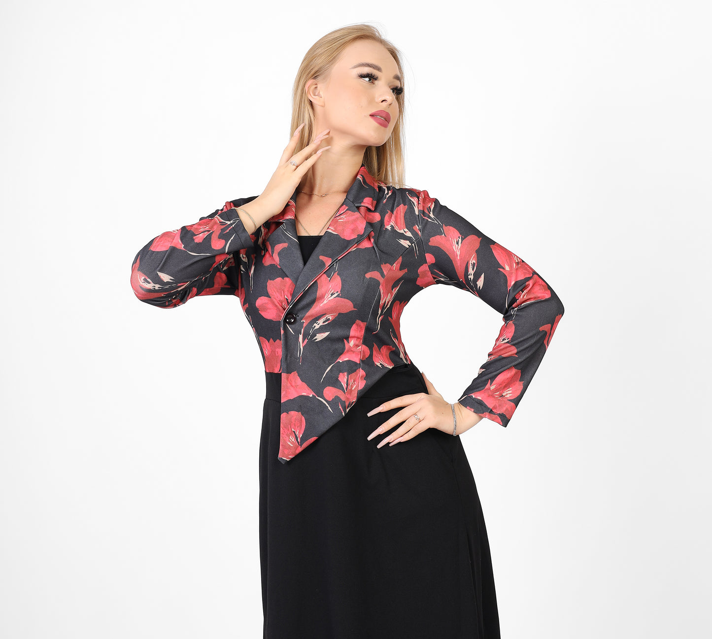 La Reine Notched Top Floral Long Sleeve A-Line Maxi Dress