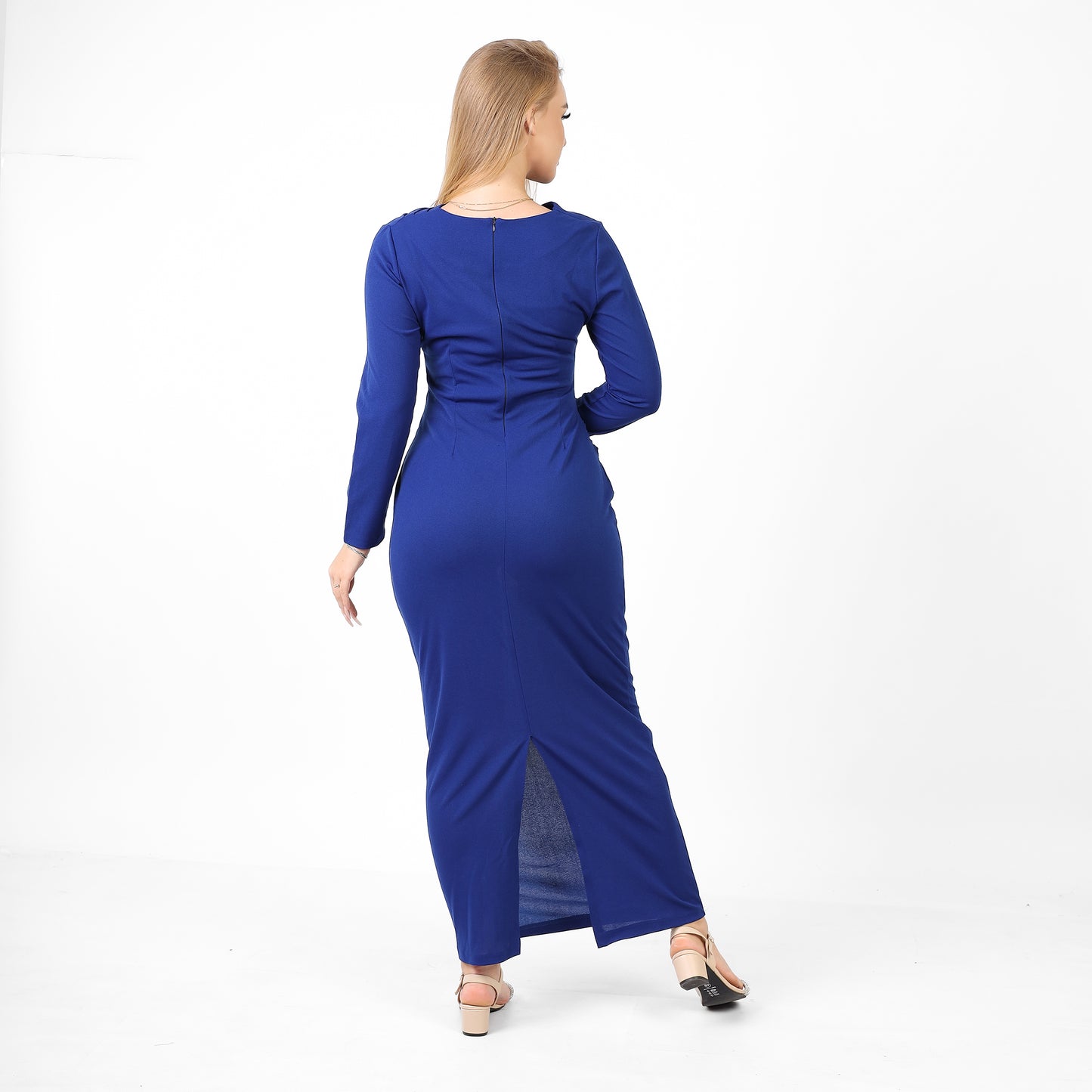 La Reine Pleated Tight-Fitting Royal Blue Dress