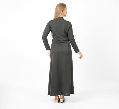 La Reine Notched Top Long Sleeve A-Line Maxi Olive Dress