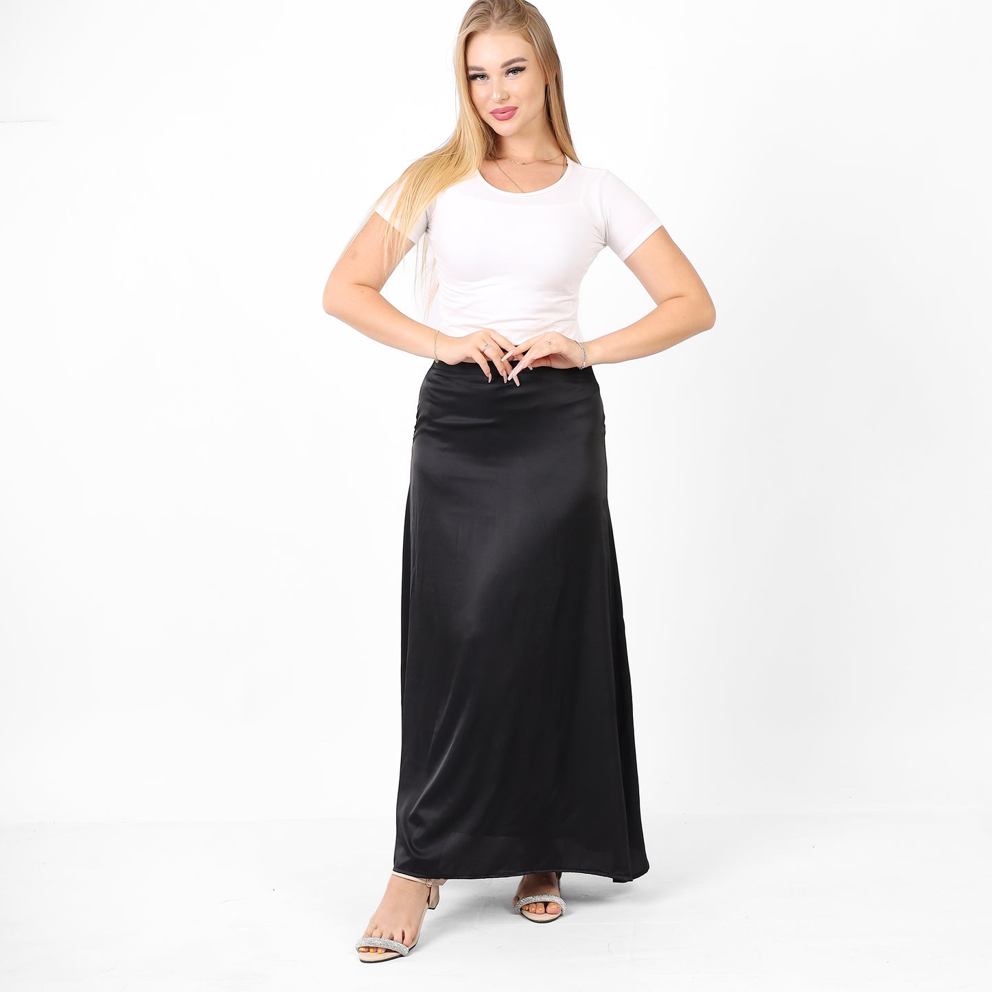 La Reine Black Satin Maxi Skirt