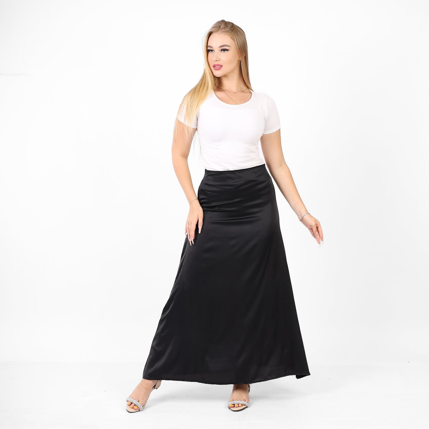 La Reine Black Satin Maxi Skirt