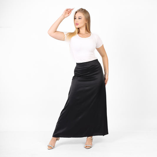 La Reine Black Satin Maxi Skirt