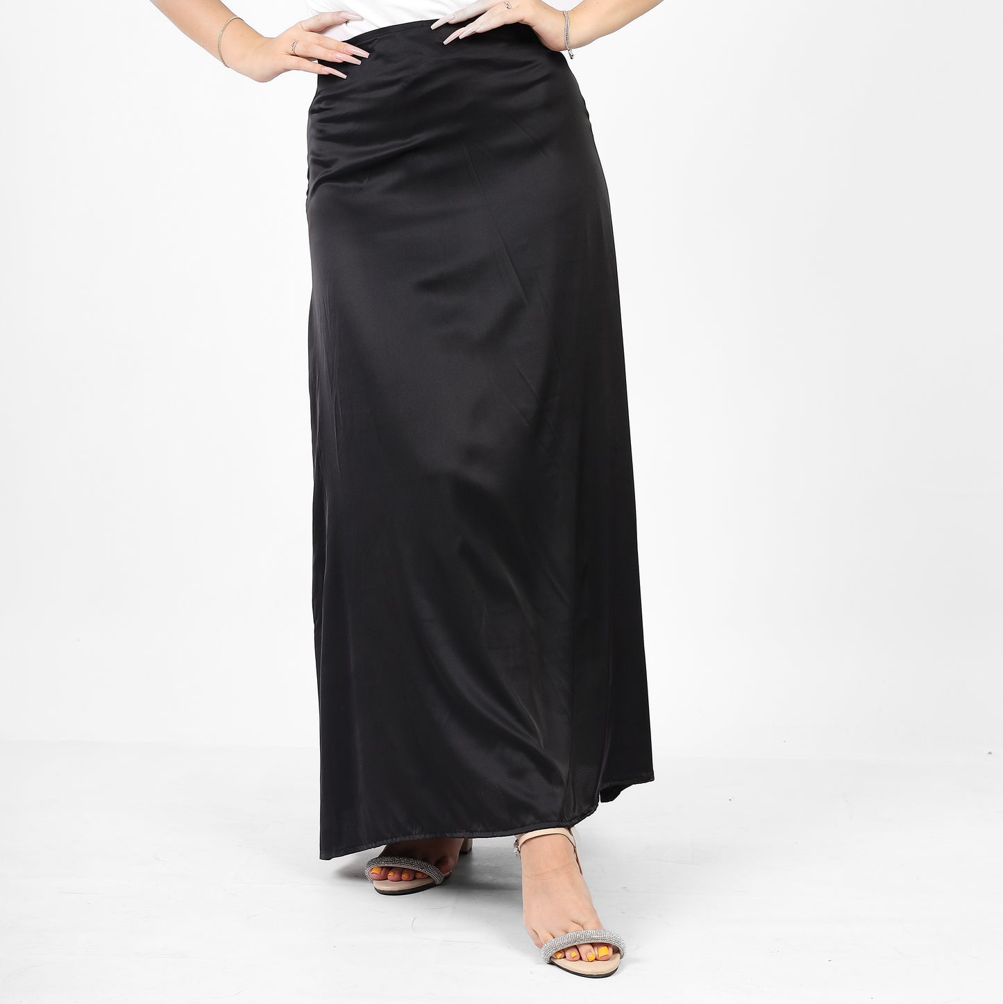 La Reine Black Satin Maxi Skirt