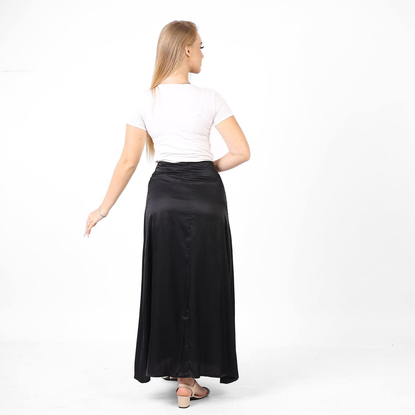 La Reine Black Satin Maxi Skirt