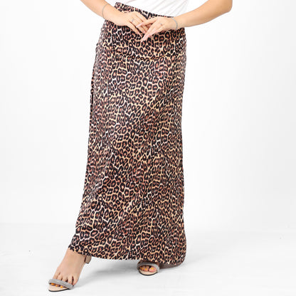 La Reine Leaopard Satin Maxi Skirt