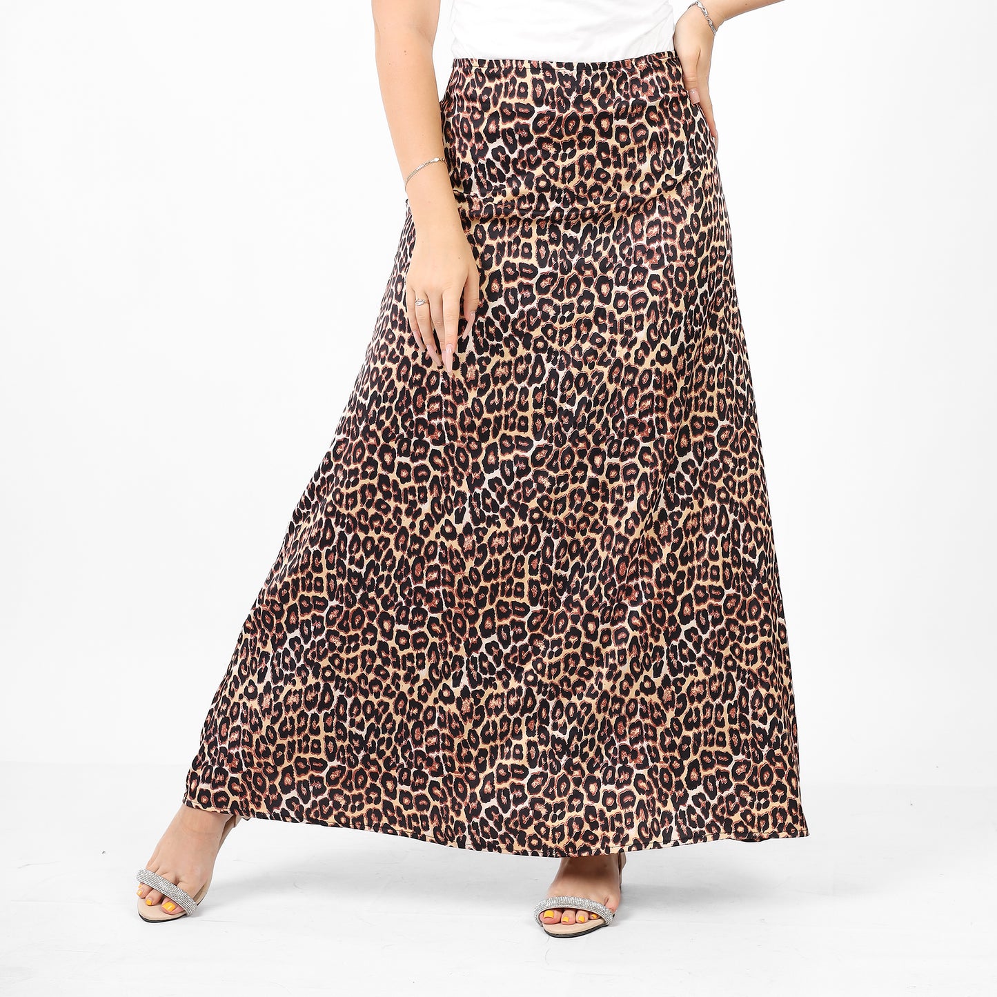 La Reine Leaopard Satin Maxi Skirt