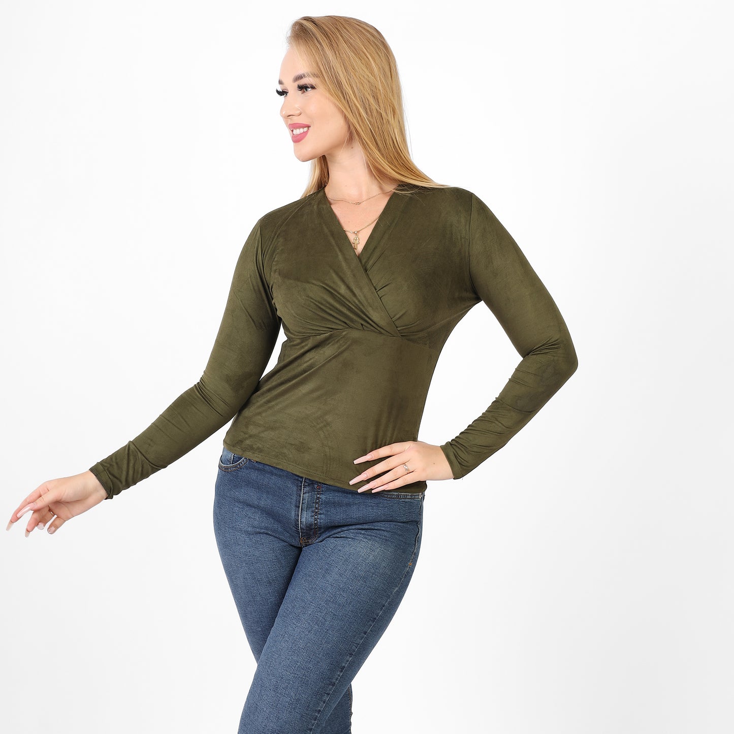 La Reine Solid Olive  Long Sleeve Top