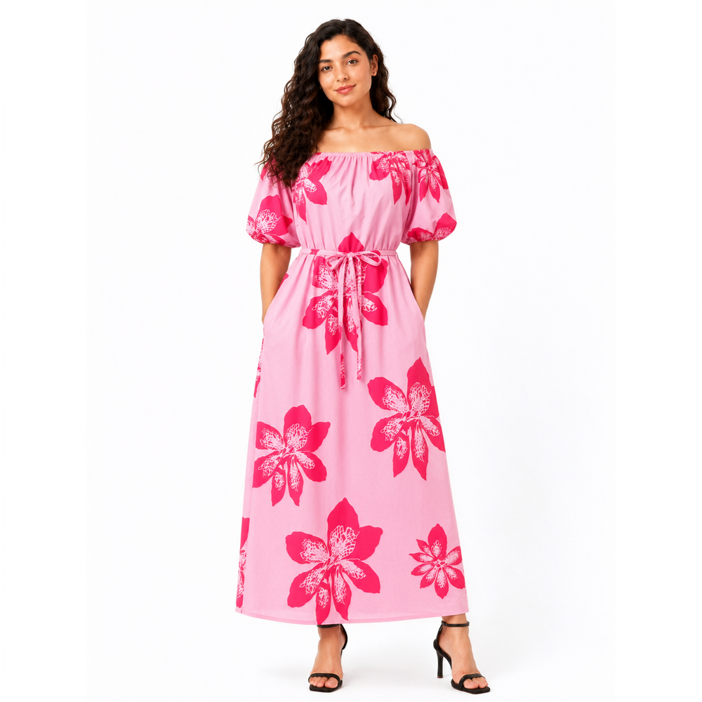 Flowery Square\Off Shoulder Neck, Dress