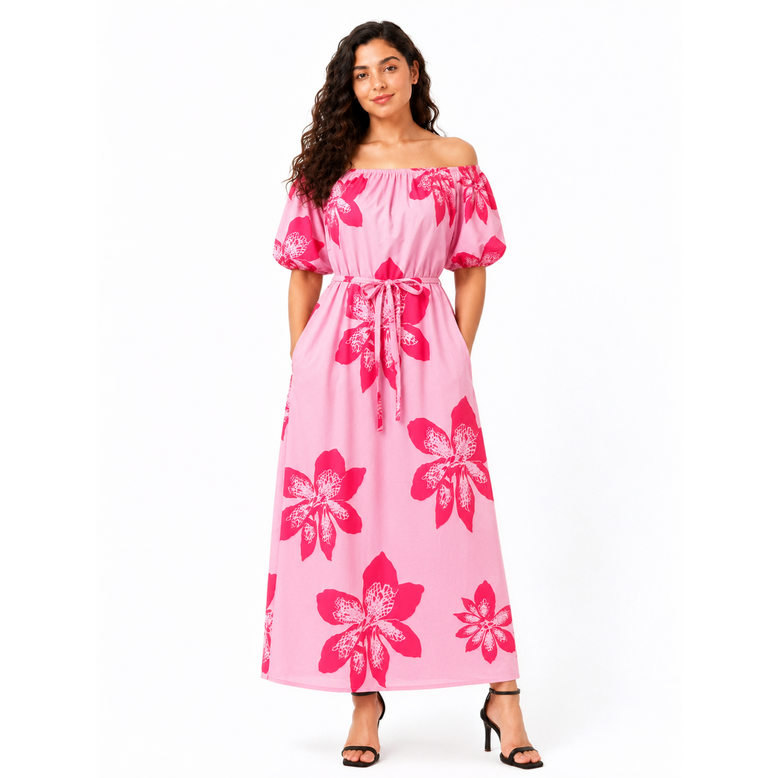 Flowery Square\Off Shoulder Neck, Dress