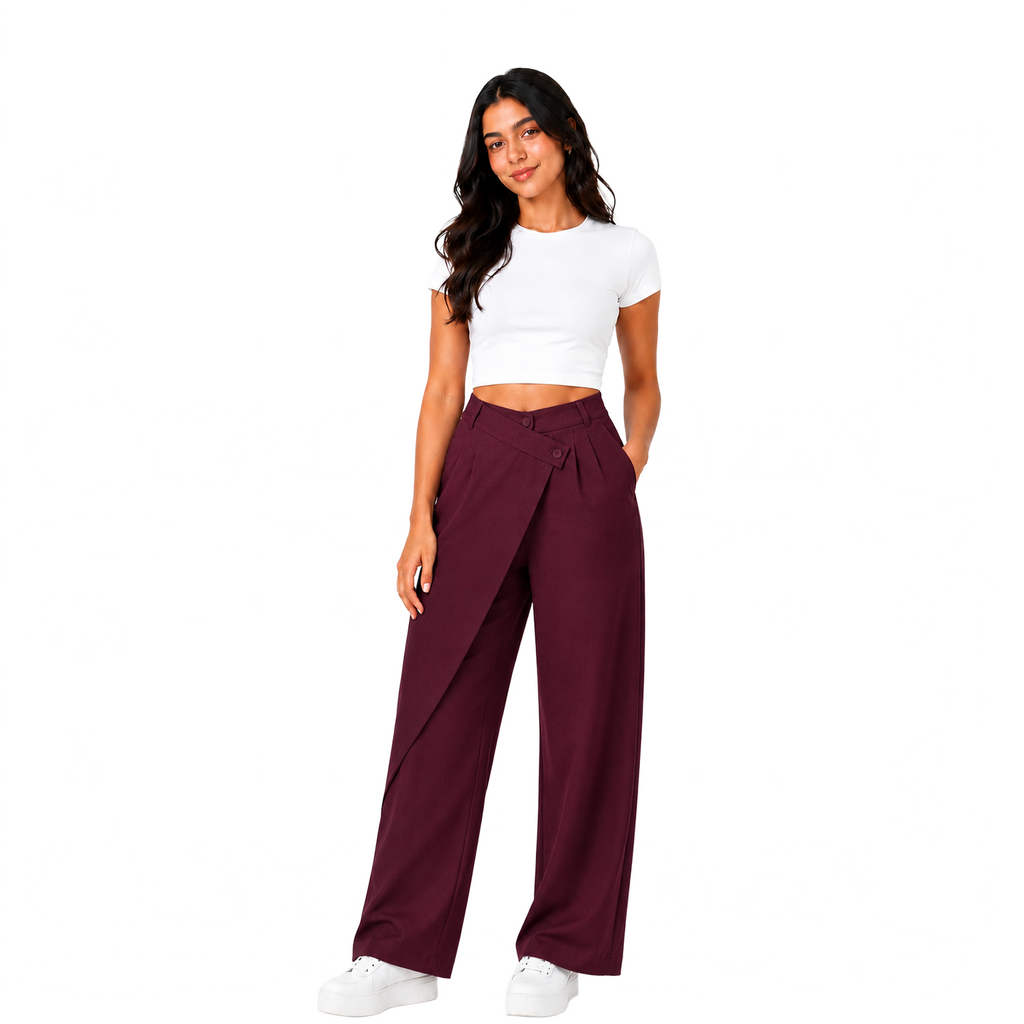 Pleora Wrap Pants, Burgundy