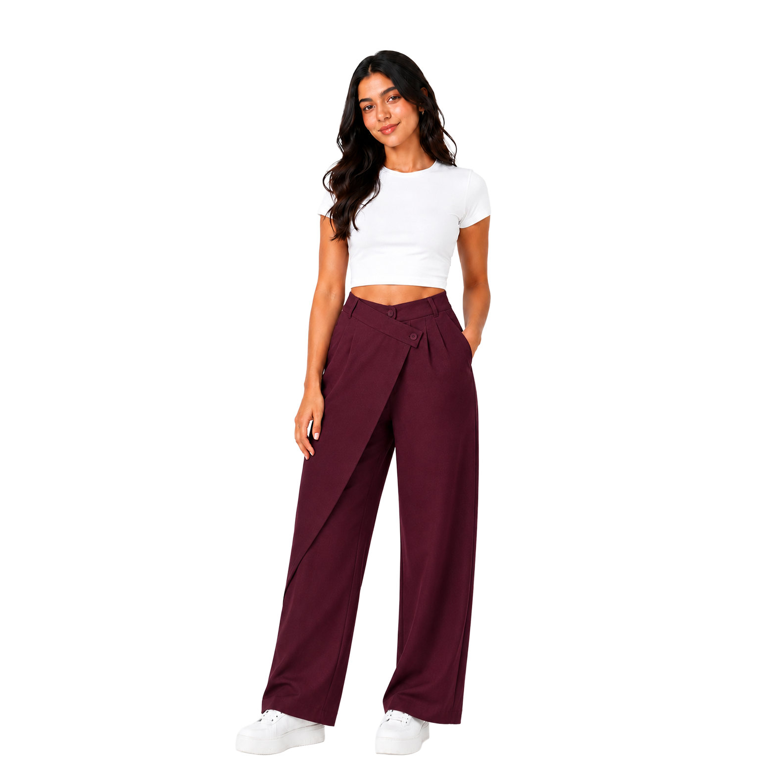 Pleora Wrap Pants, Burgundy