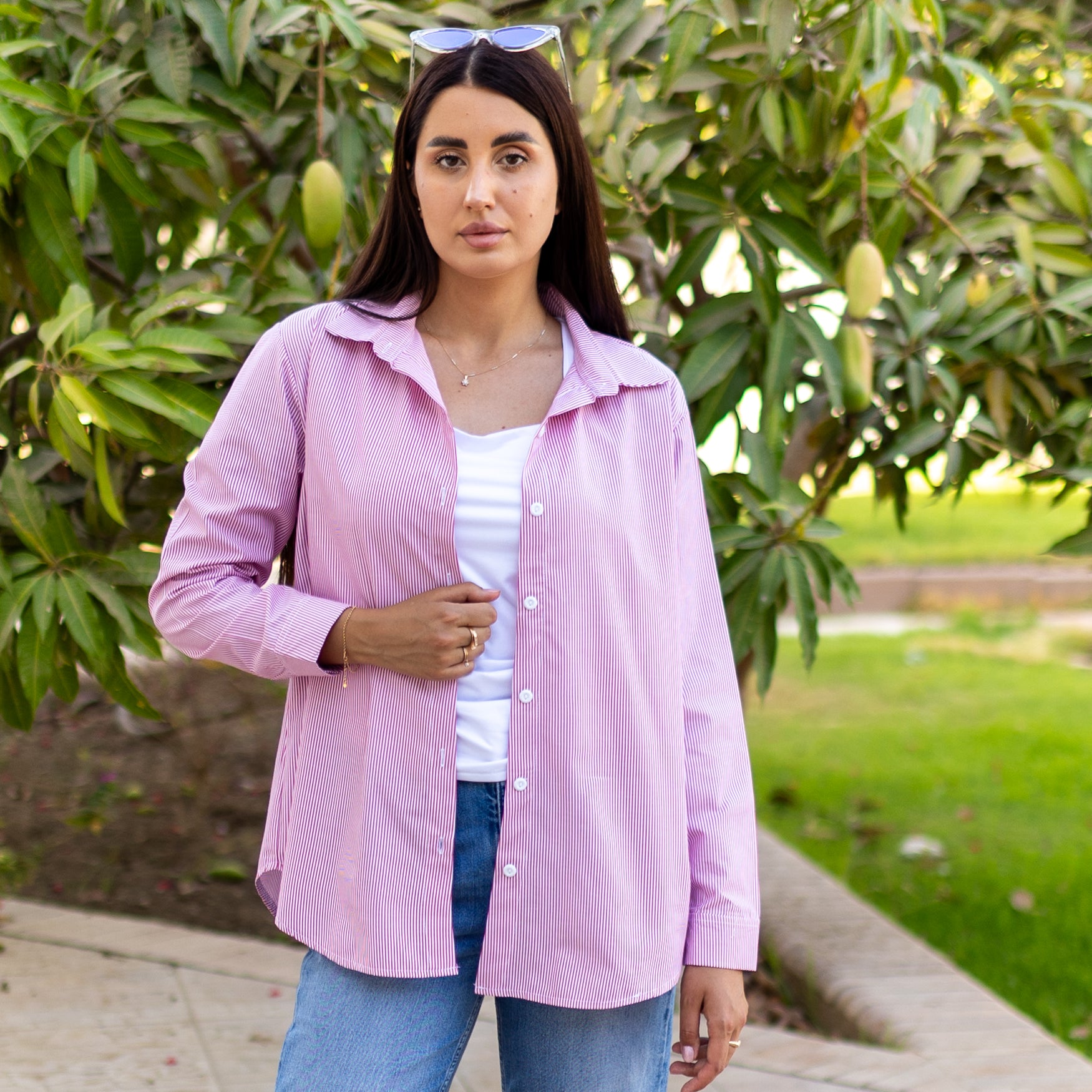 La Reine Oversize Red Striped Long Sleeve Open Front Button Shirt