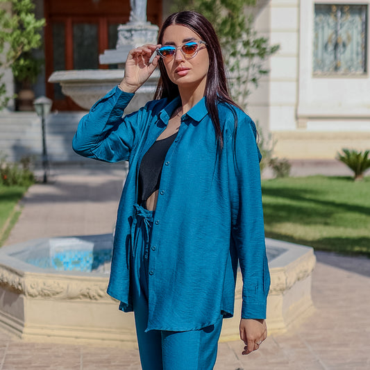La Reine Teal Oversize Linen Shirt