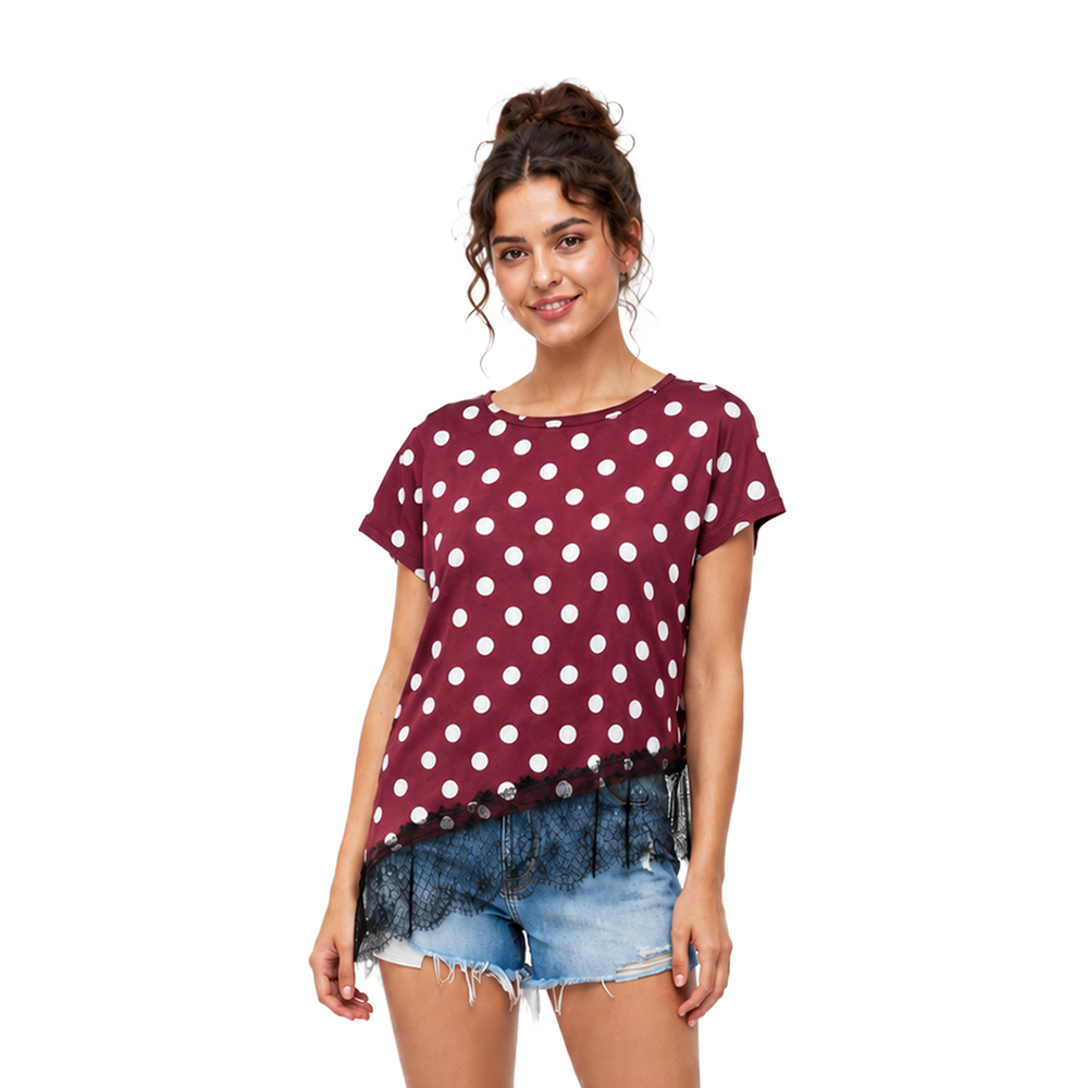 Willow Dot Lace Top, Burgundy