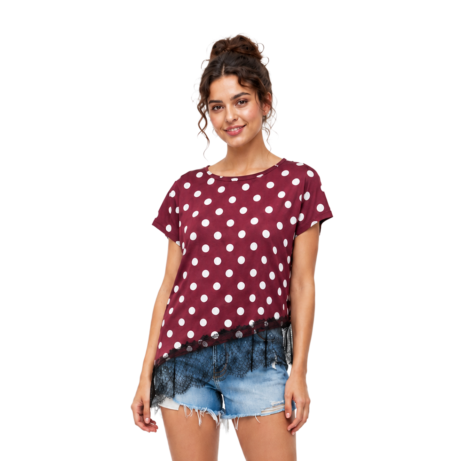 Willow Dot Lace Top, Burgundy