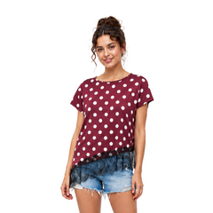Willow Dot Lace Top, Burgundy