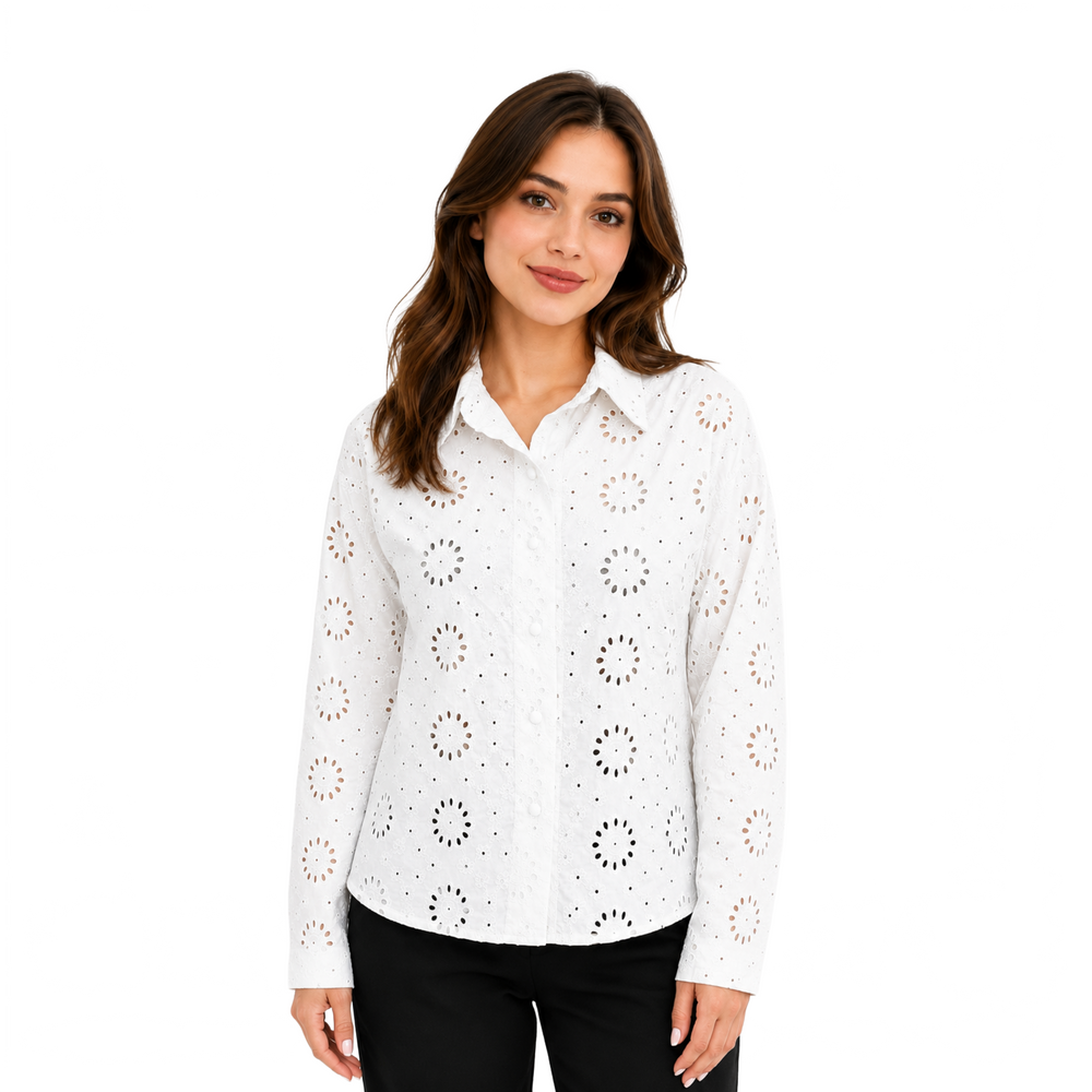 Pearl Garden Embroidered Top, White