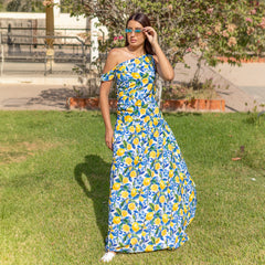 La Reine Itialian Lemon Sleeveless Floral Maxi Dress