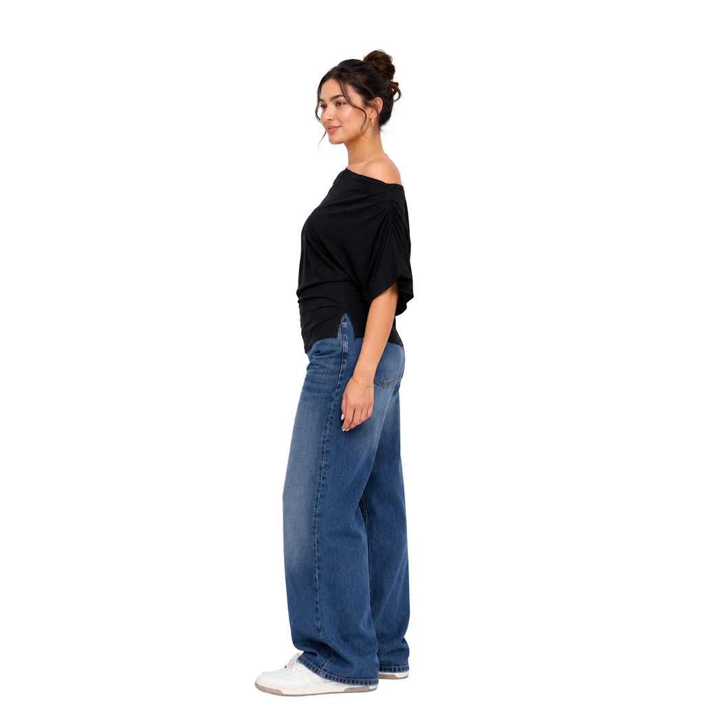 La Reine Black Off Shoulder Basic Short Sleeve