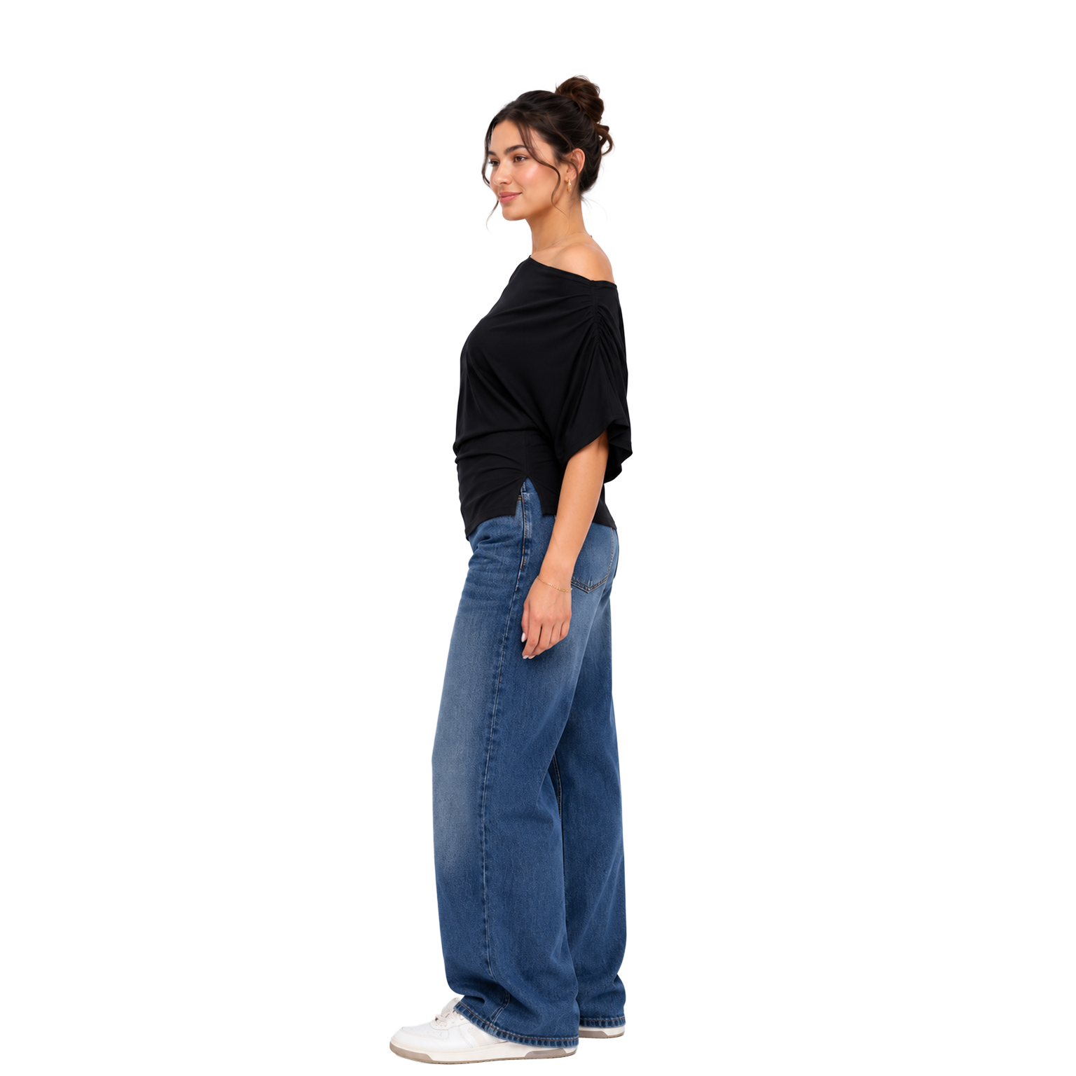 La Reine Black Off Shoulder Basic Short Sleeve