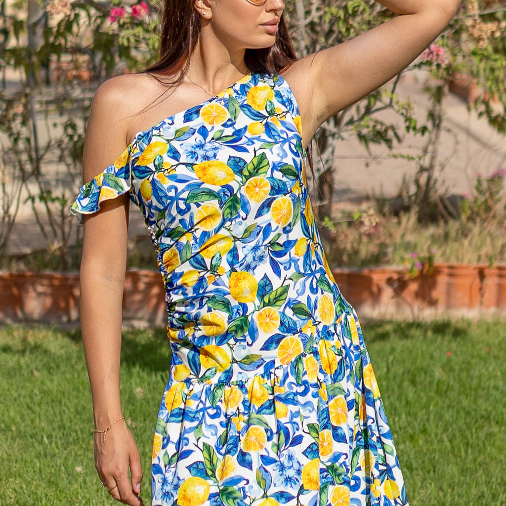 La Reine Itialian Lemon Sleeveless Floral Maxi Dress