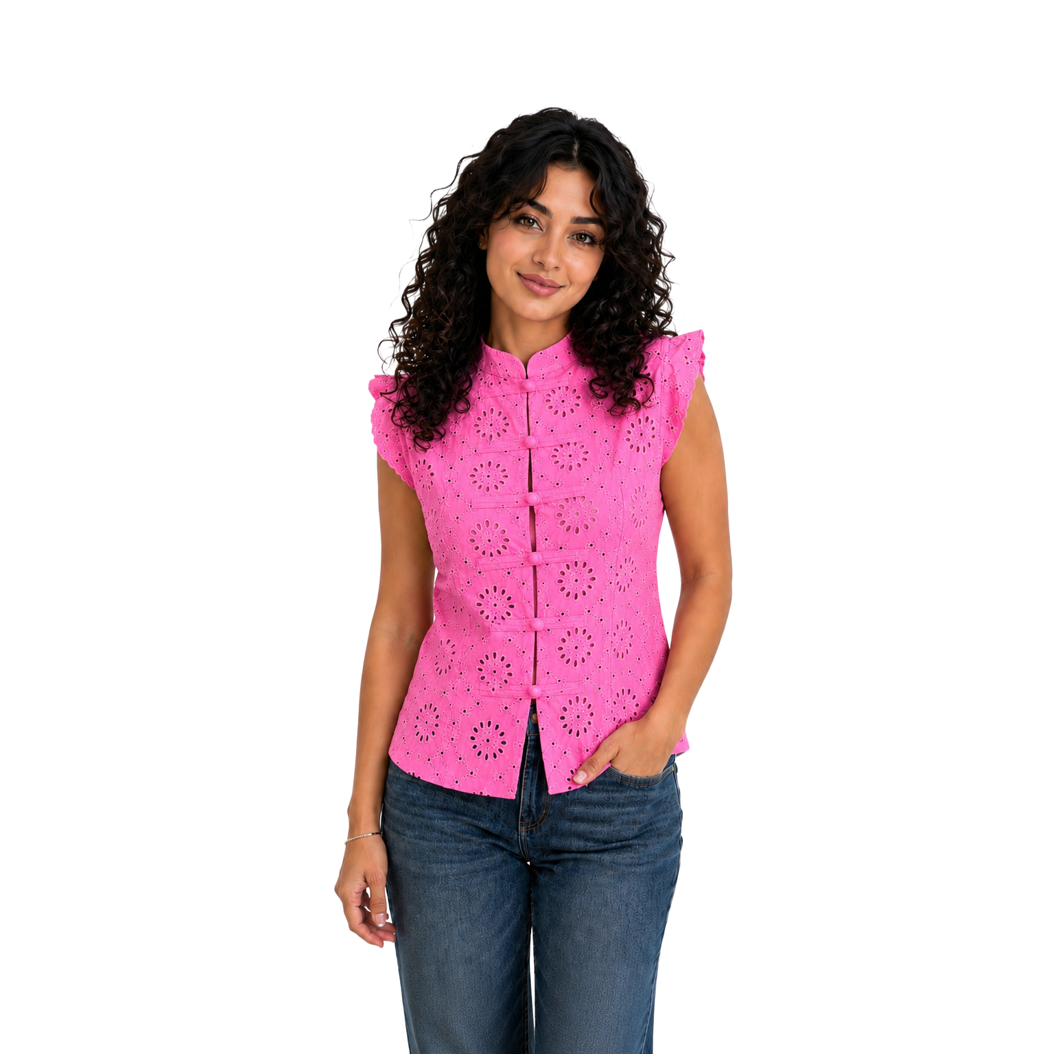Ivory Blossom Lace Top, Fuchsia