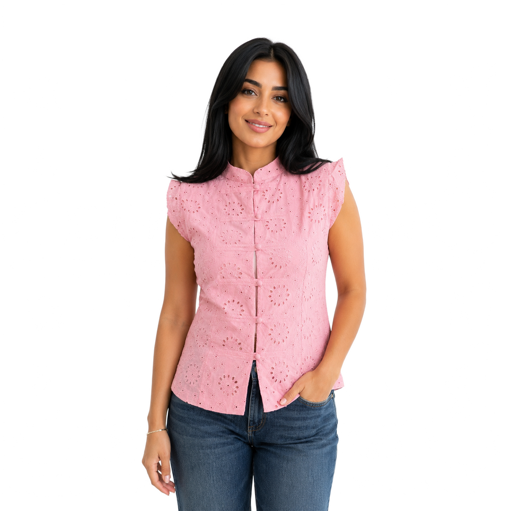 Ivory Blossom Lace Top, Pink