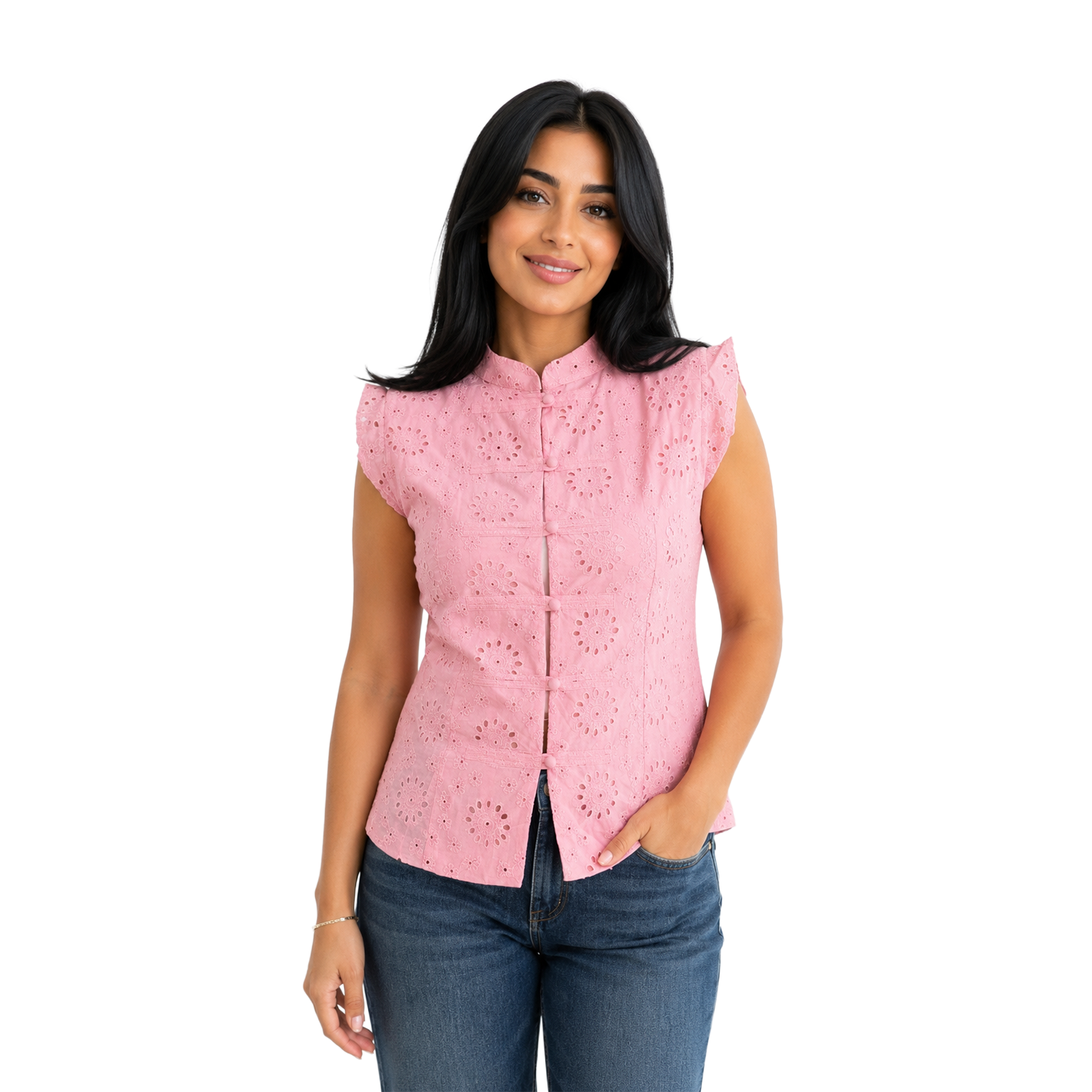 Ivory Blossom Lace Top, Pink
