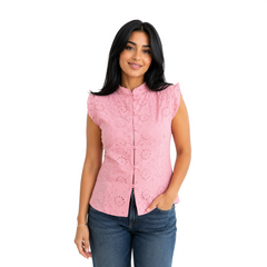 Ivory Blossom Lace Top, Pink