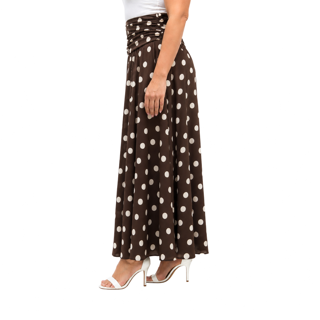 Polka Flare Skirt, BrOWN