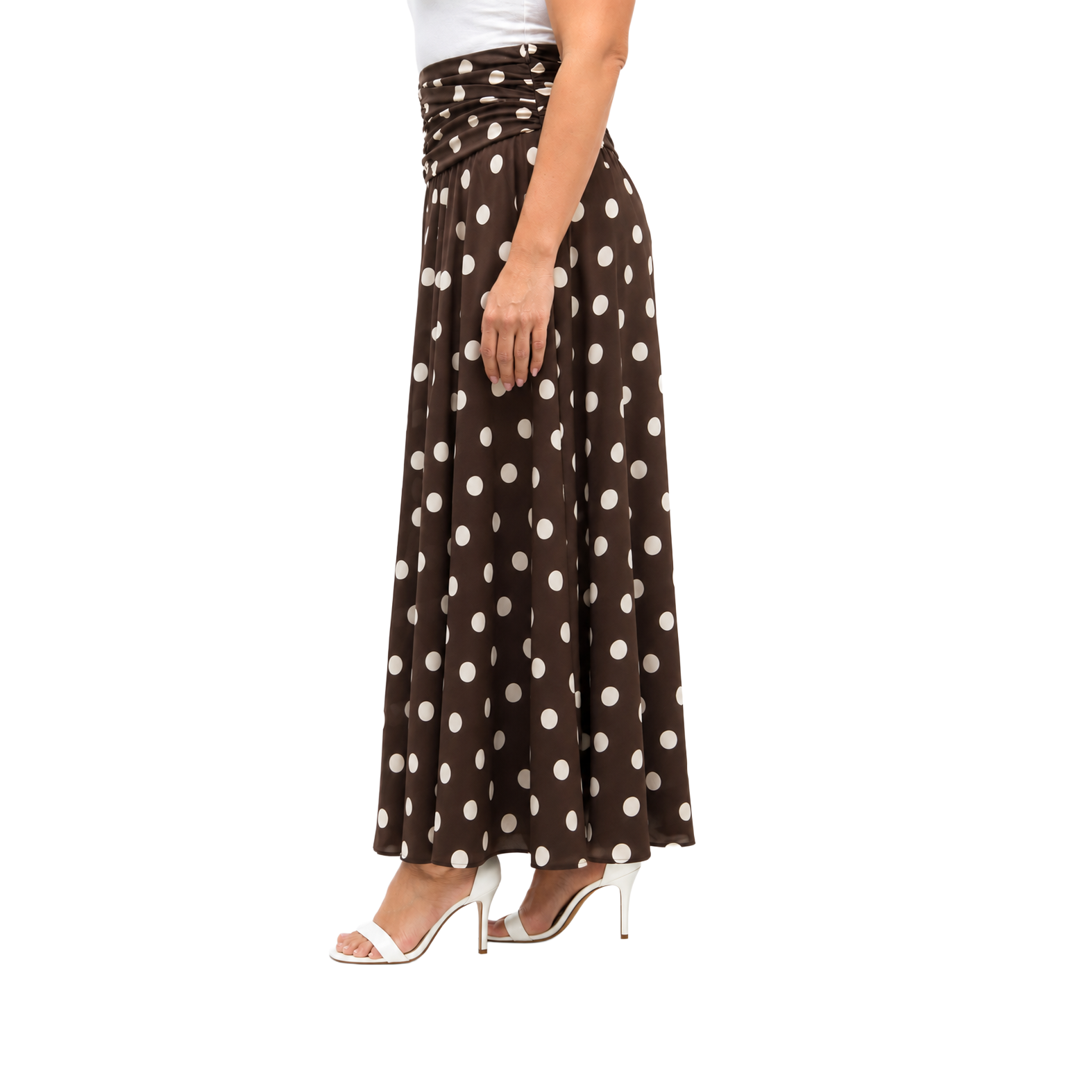 Polka Flare Skirt, BrOWN