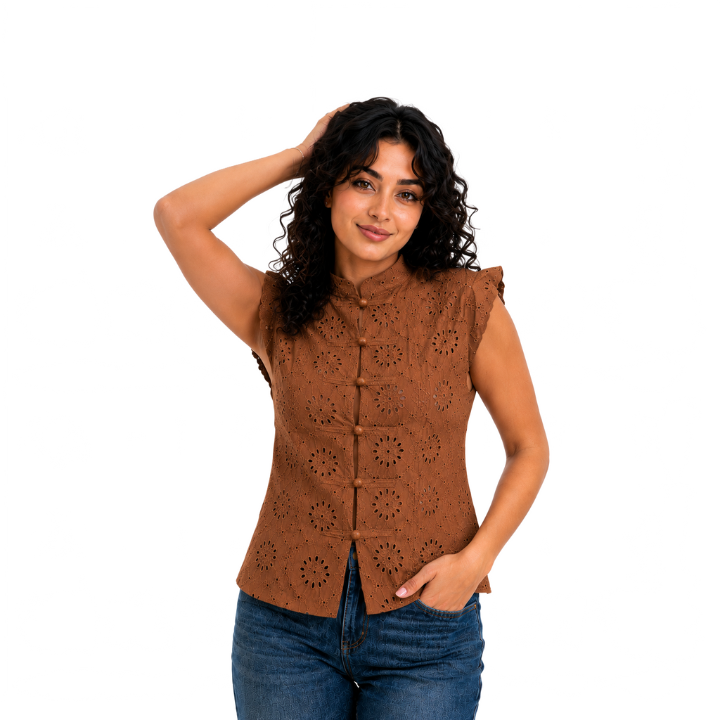 Ivory Blossom Lace Top, Brown