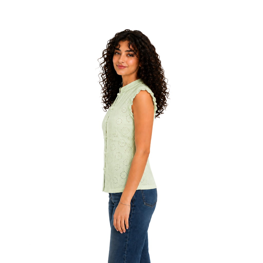 Ivory Blossom Lace Top, Mint Green