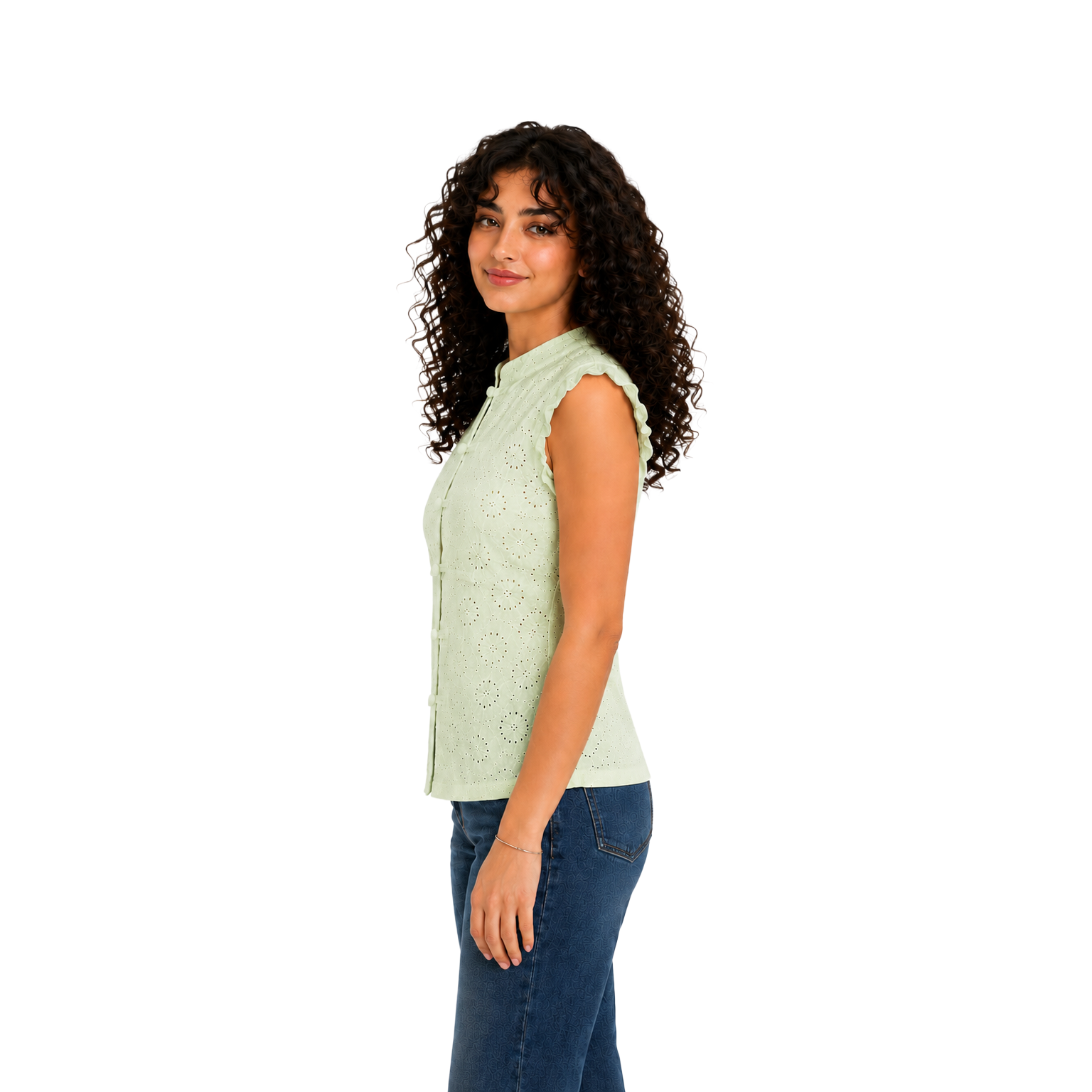 Ivory Blossom Lace Top, Mint Green
