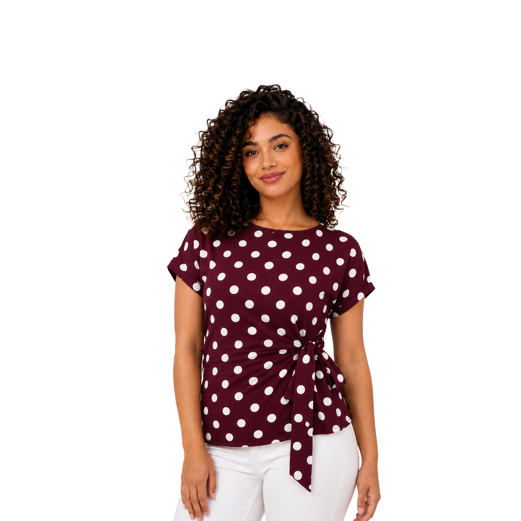 Polka Wrap Blouse, Burgundy