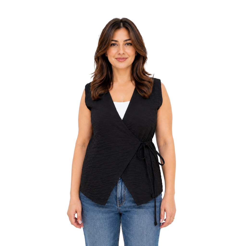 Elara Wrap Vest, Black