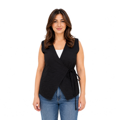 Elara Wrap Vest, Black