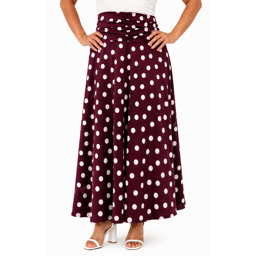 Polka Flare Skirt, Brugundy
