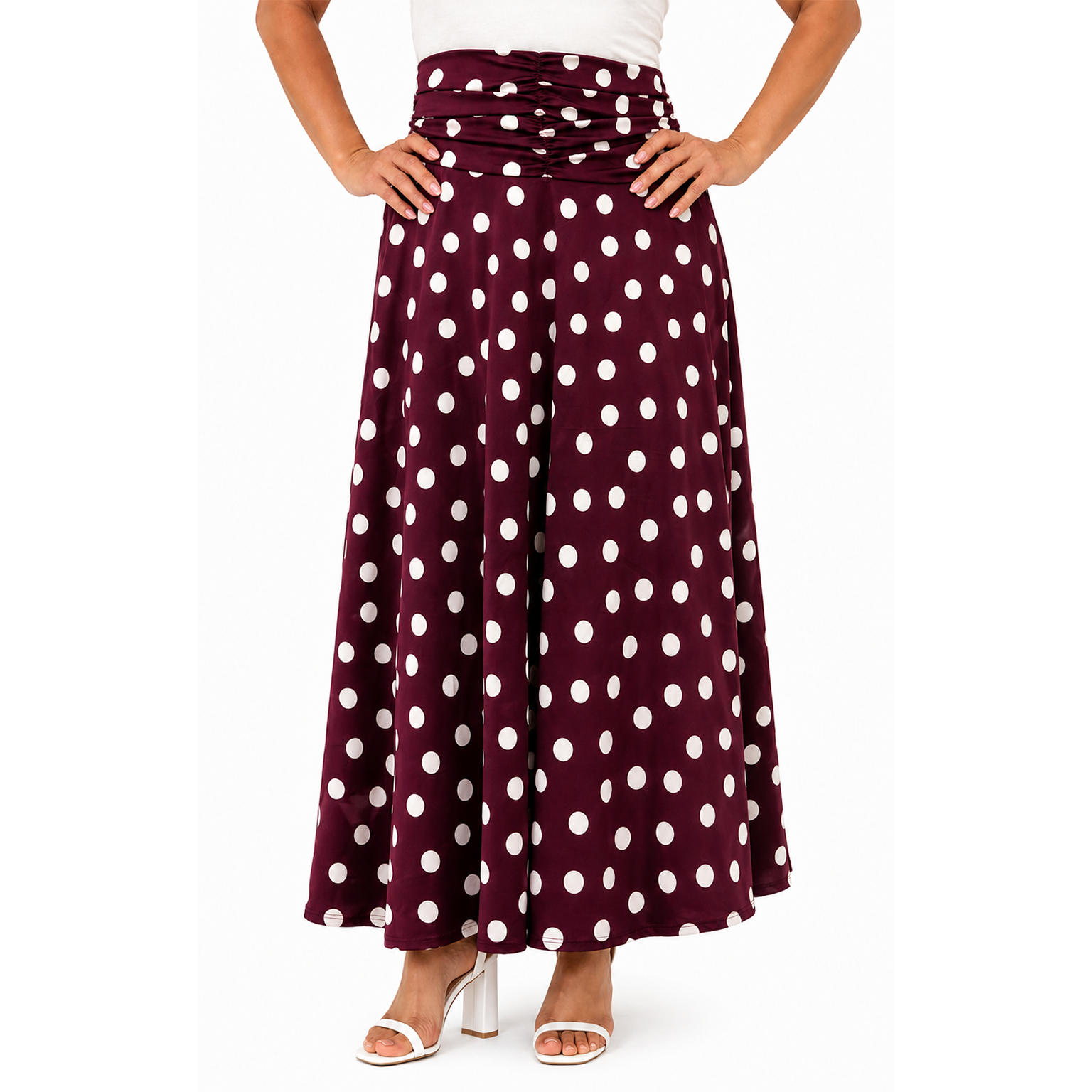 Polka Flare Skirt, Brugundy
