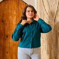 La Reine Poplin Teal Cropped Shirt