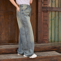La Reine Vintage Washed Wide-Leg Denim Jeans Pants