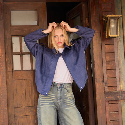 La Reine Indigo Cropped Batwing Jacket Oversized Fit Hem