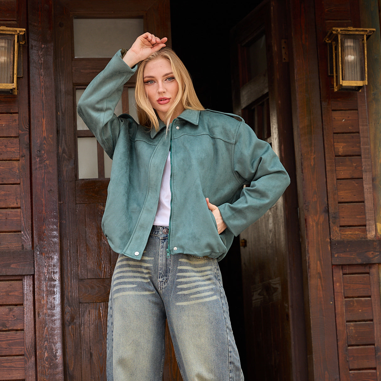 La Reine Olive Cropped Batwing Jacket Oversized Fit Hem