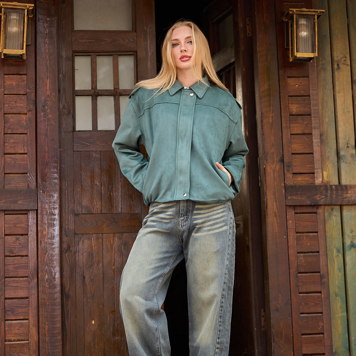 La Reine Olive Cropped Batwing Jacket Oversized Fit Hem