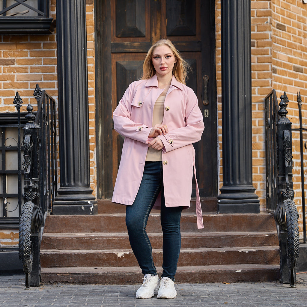 La Reine Pink Belted Trench Coat