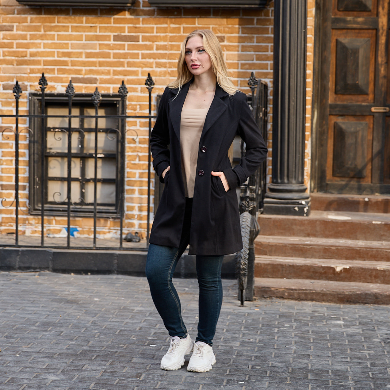 La Reine Classic Black Button-Down Wool Blend Coat