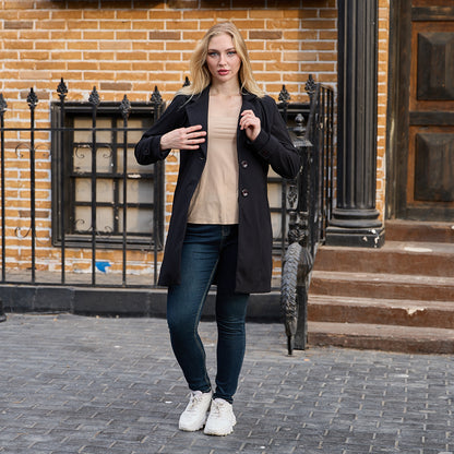 La Reine Classic Black Button-Down Wool Blend Coat