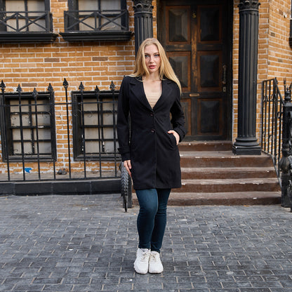 La Reine Classic Black Button-Down Wool Blend Coat