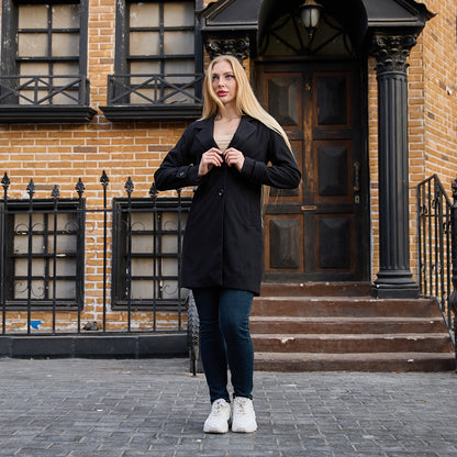 La Reine Classic Black Button-Down Wool Blend Coat